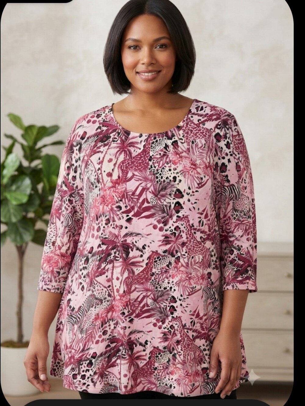 Ellos Women's Pink Tropical Print Tunic Top 3x